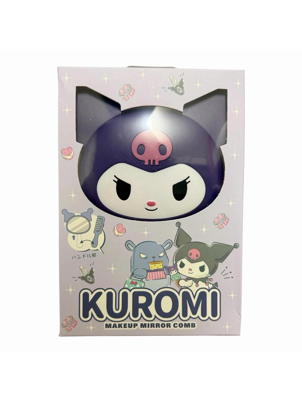 Kuromi 2-in-1 Handheld Makeup Mirror & Comb Set with Display Box